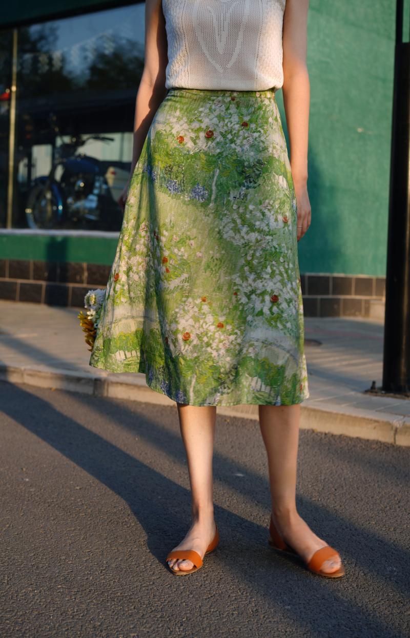 Garden oil painting wrap skirt