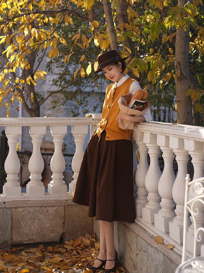 Dark Brown Lady Retro Umbrella Skirt