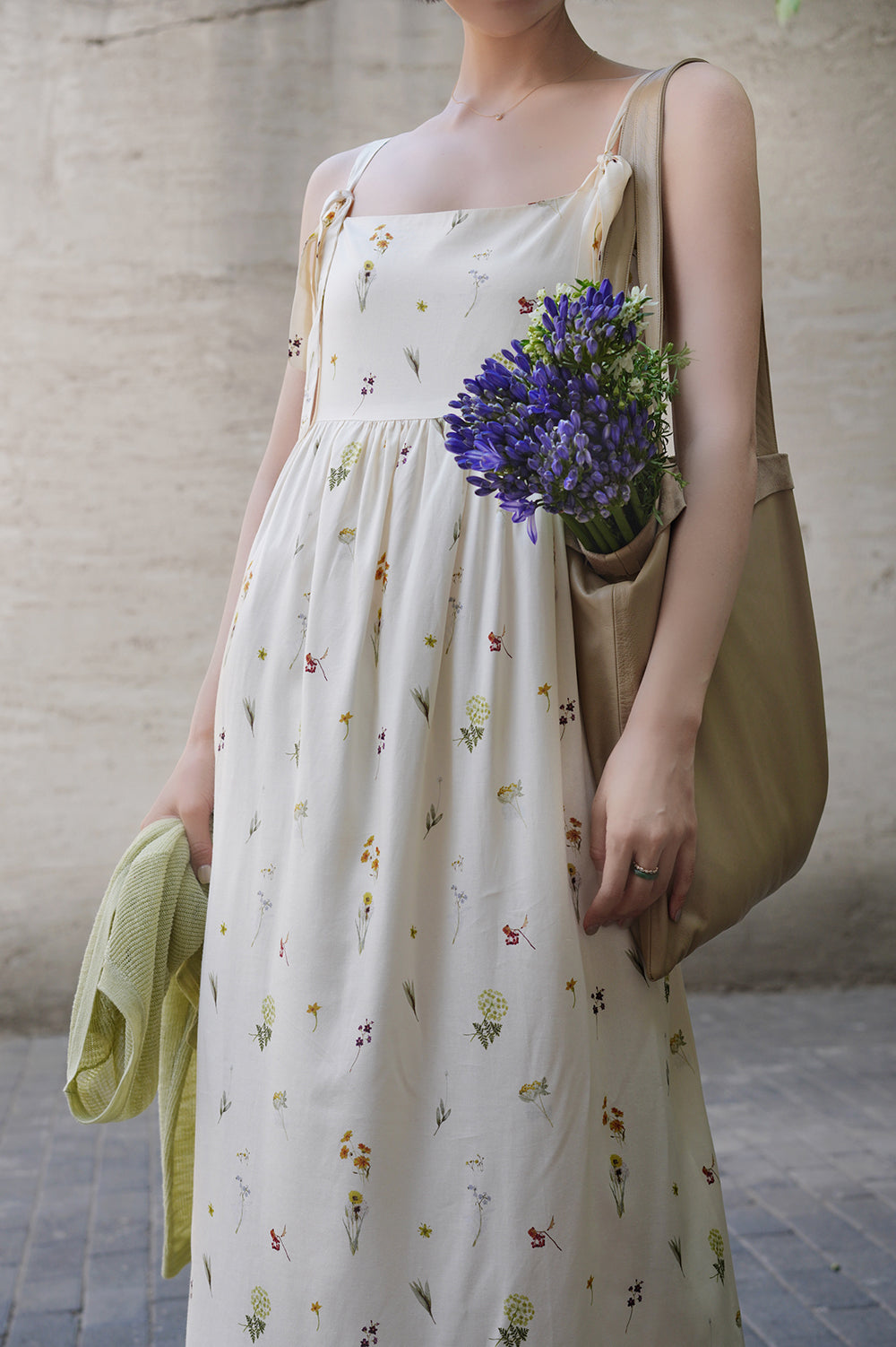 Pressed flower strap long dress