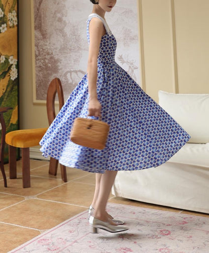 Blue indigo polka dot classical dress