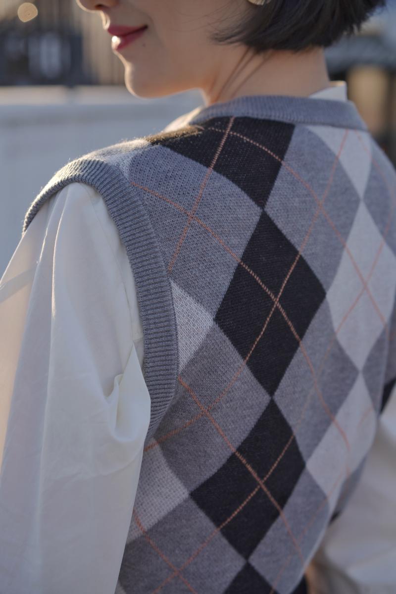 Rhombus Plaid Retro Knit Vest