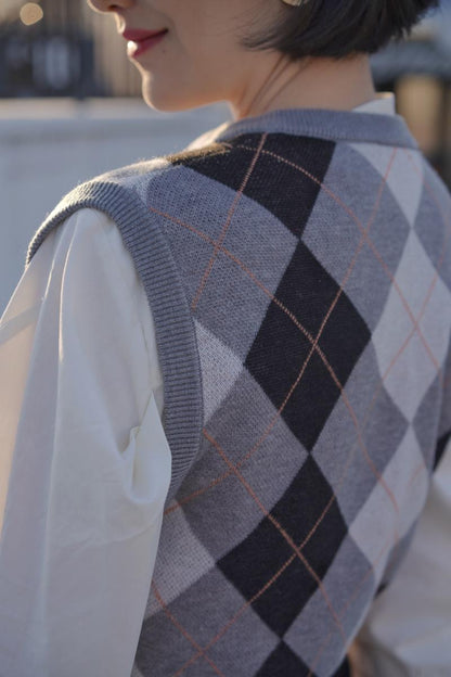 Rhombus Plaid Retro Knit Vest