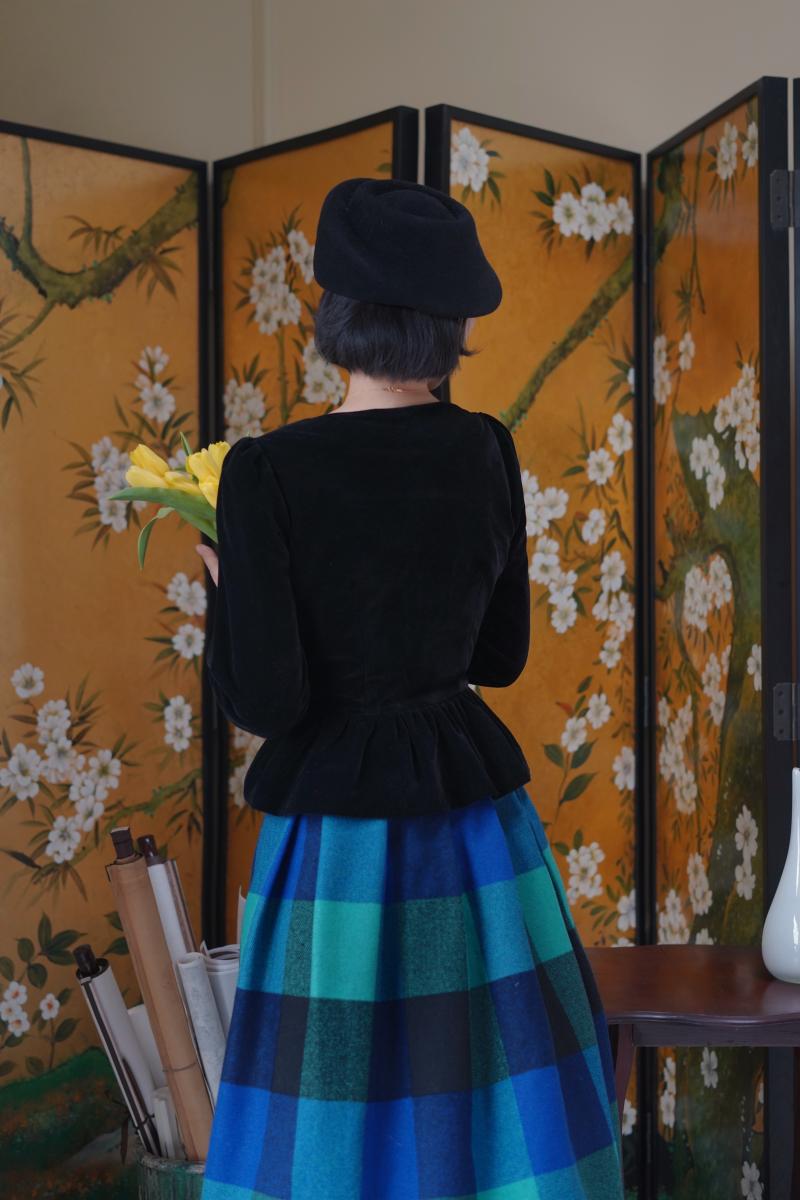 Indigo Green Plaid Retro Umbrella Skirt