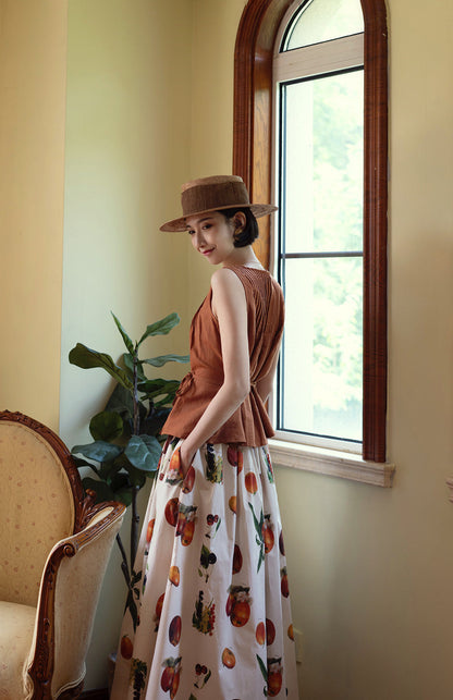 Fruit specimen flare long skirt