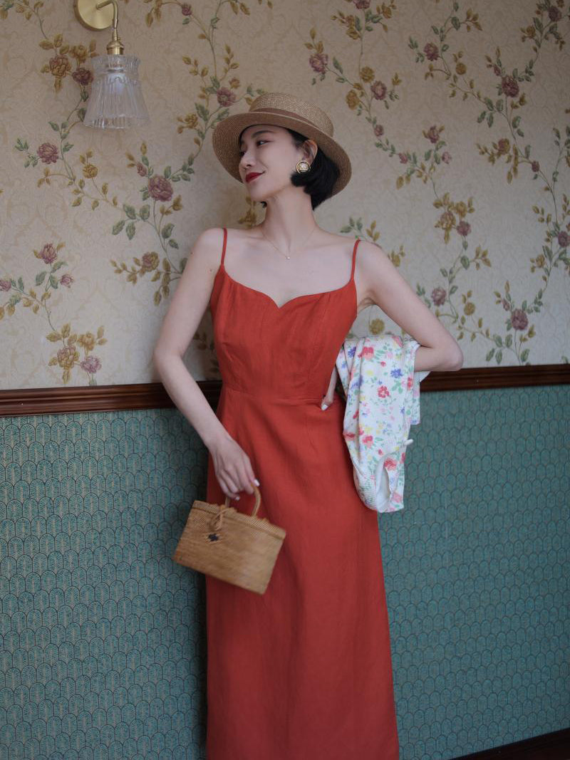 Red lady camisole dress