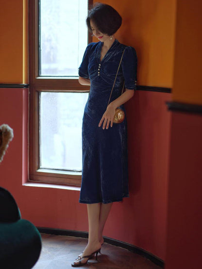 blue lady velvet dress