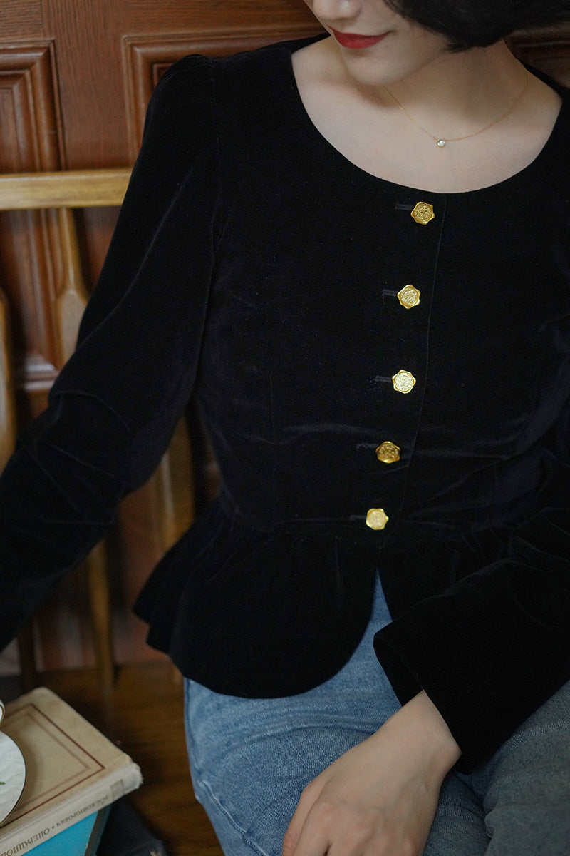 Black lady velvet short jacket