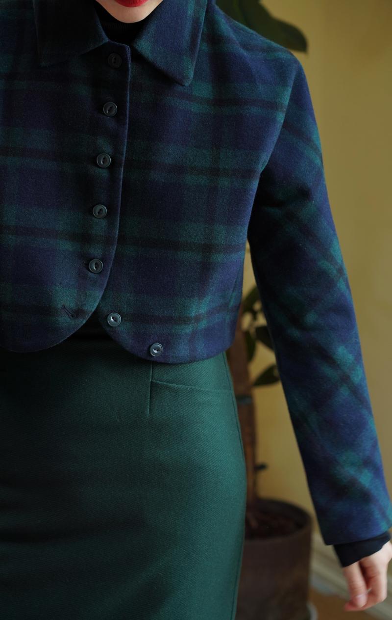 Indigo Green Plaid Classical Short Jacket