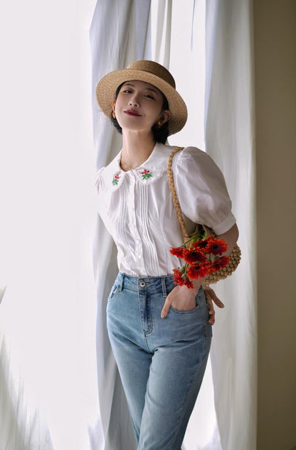 red bouquet medieval embroidery blouse