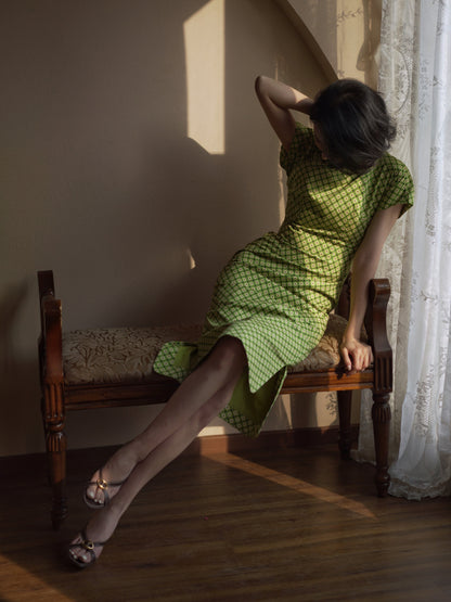 yellow green cheongsam dress