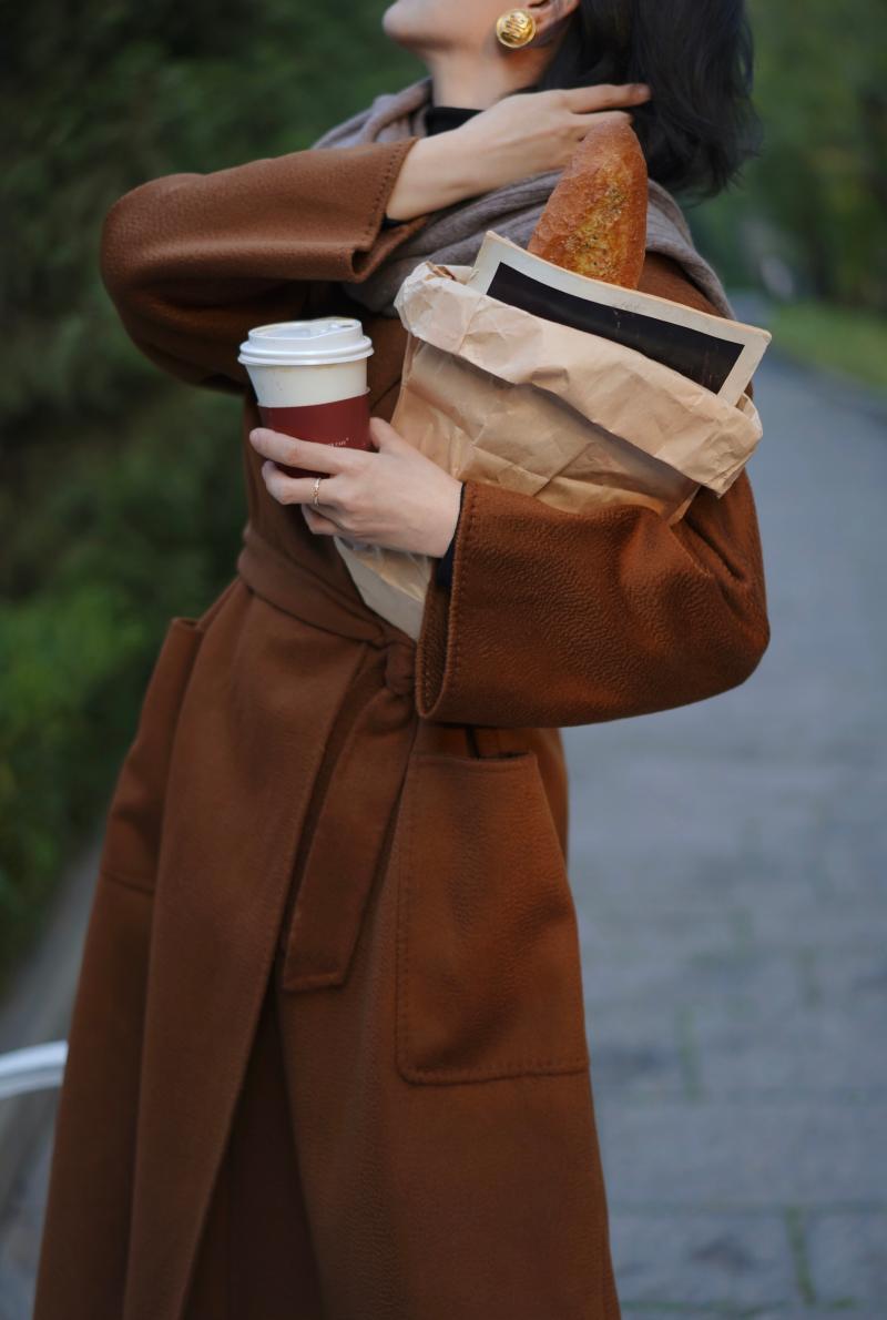 Gray Brown Lady Classical Long Wool Coat