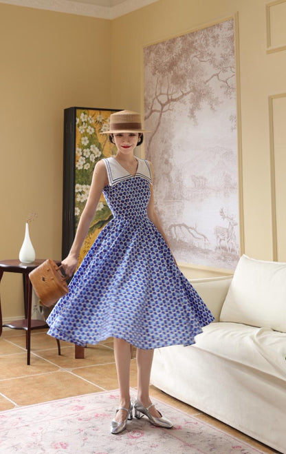 Blue indigo polka dot classical dress