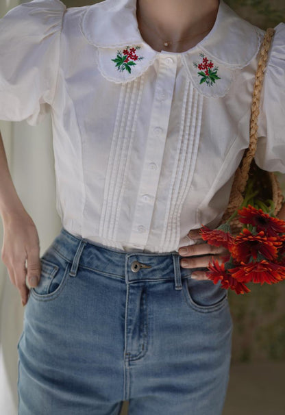 red bouquet medieval embroidery blouse