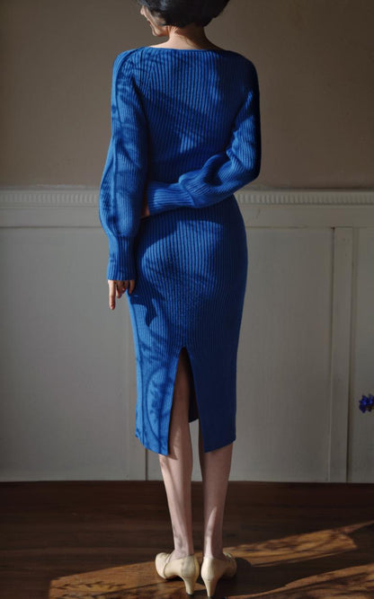 blue lady knit dress