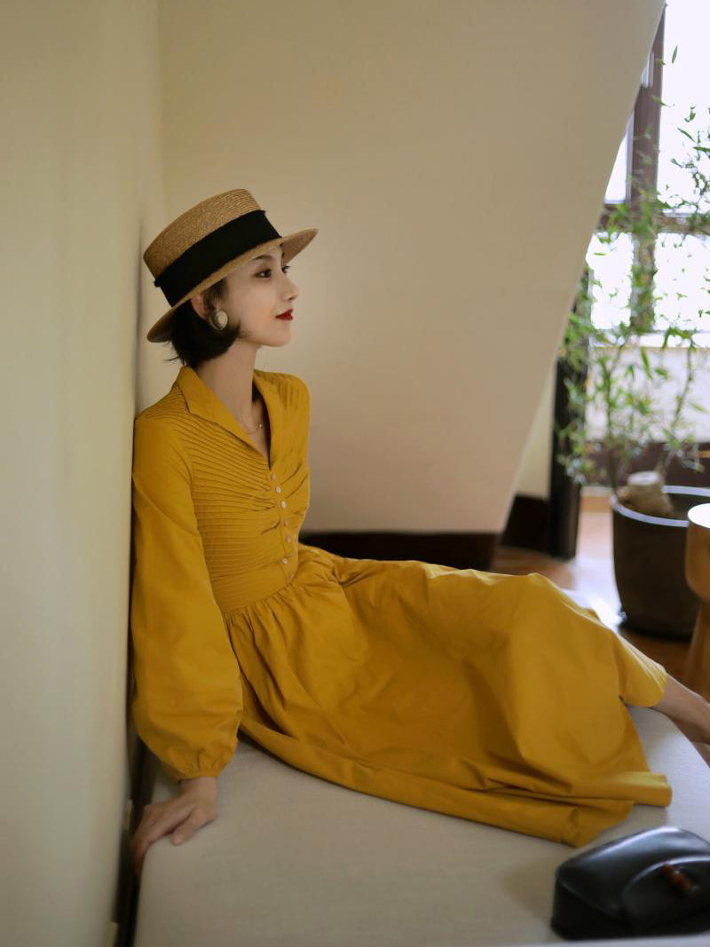 Wisteria Yellow Lady Hepburn Dress