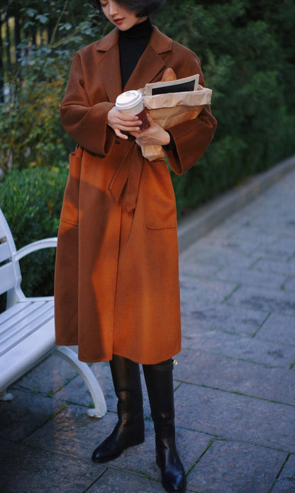 Gray Brown Lady Classical Long Wool Coat