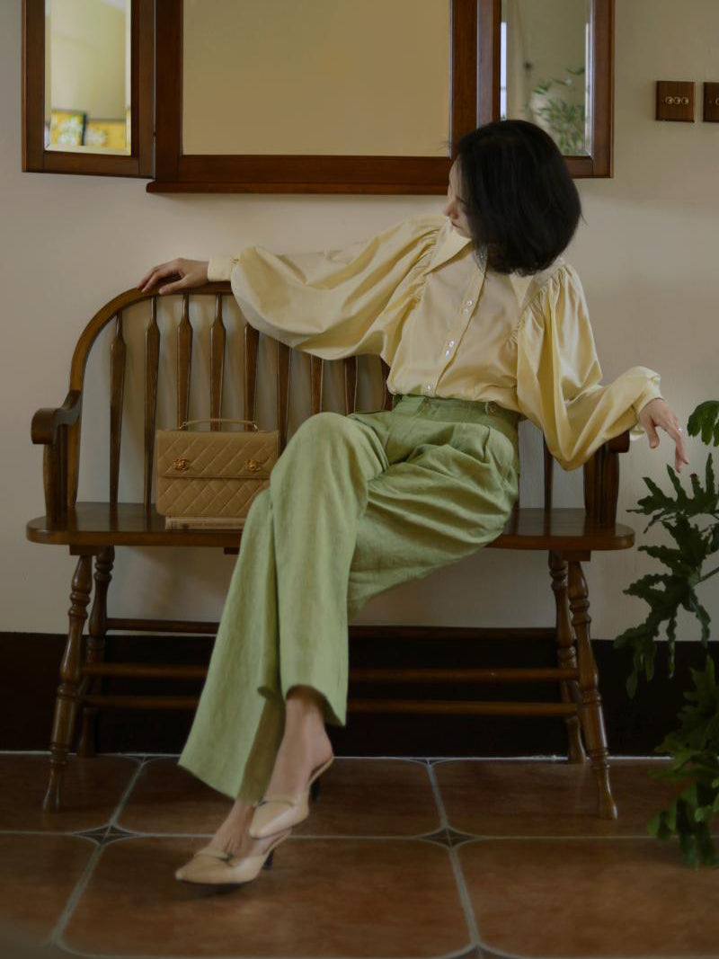 pale yellow lady classical blouse