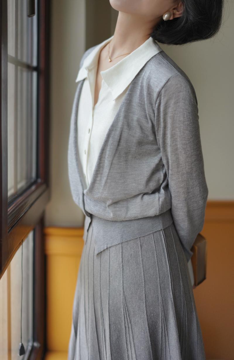 Lady's Gray Knit Cardigan Top