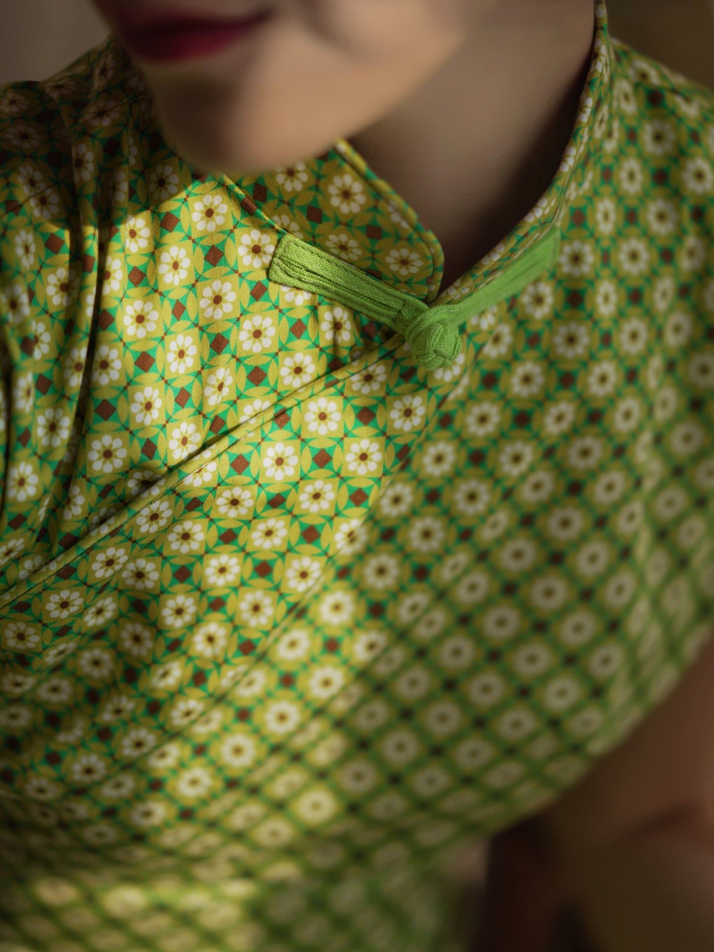 yellow green cheongsam dress