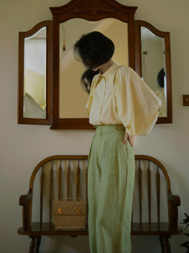 pale yellow lady classical blouse