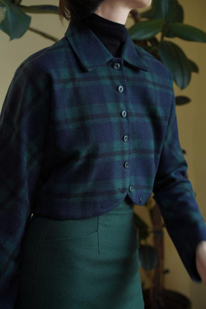 Indigo Green Plaid Classical Short Jacket