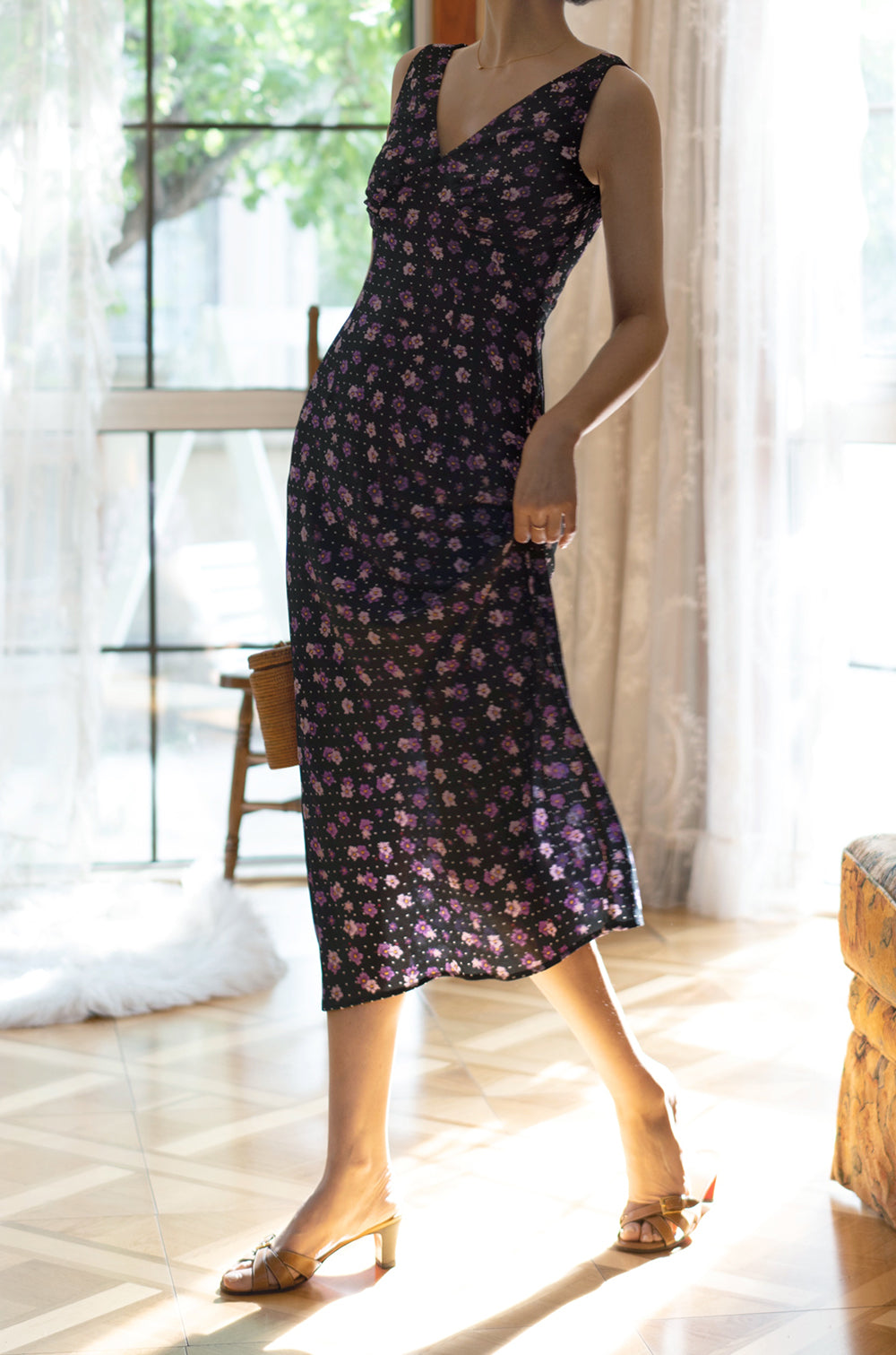 Violet pattern retro sleeveless dress