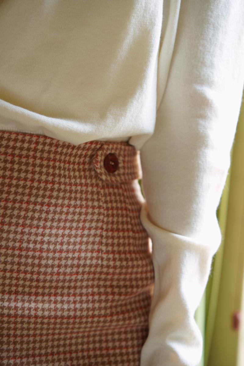 Orange brown houndstooth tweed tube skirt