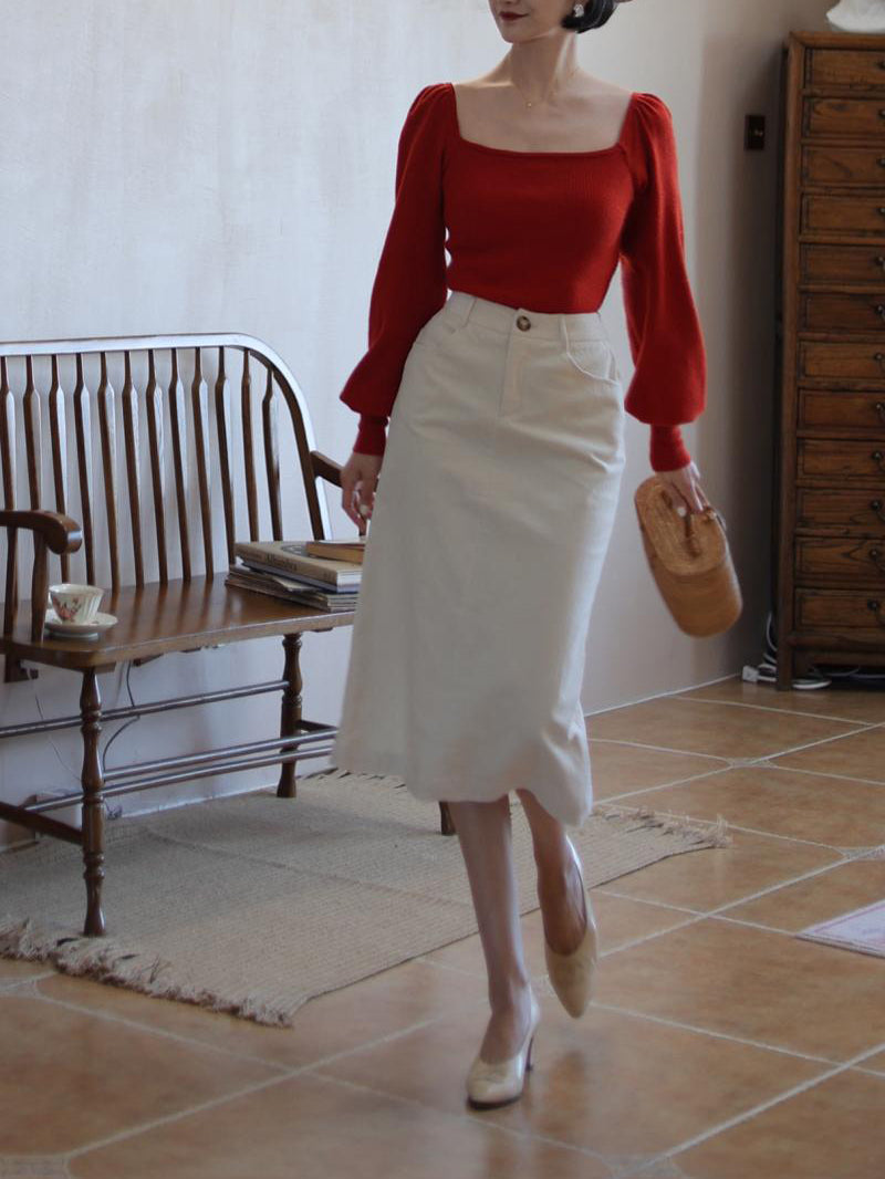 Ivory lady corduroy skirt