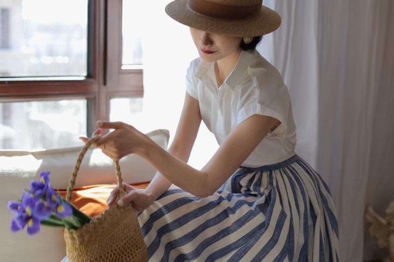 vertical striped hepburn skirt