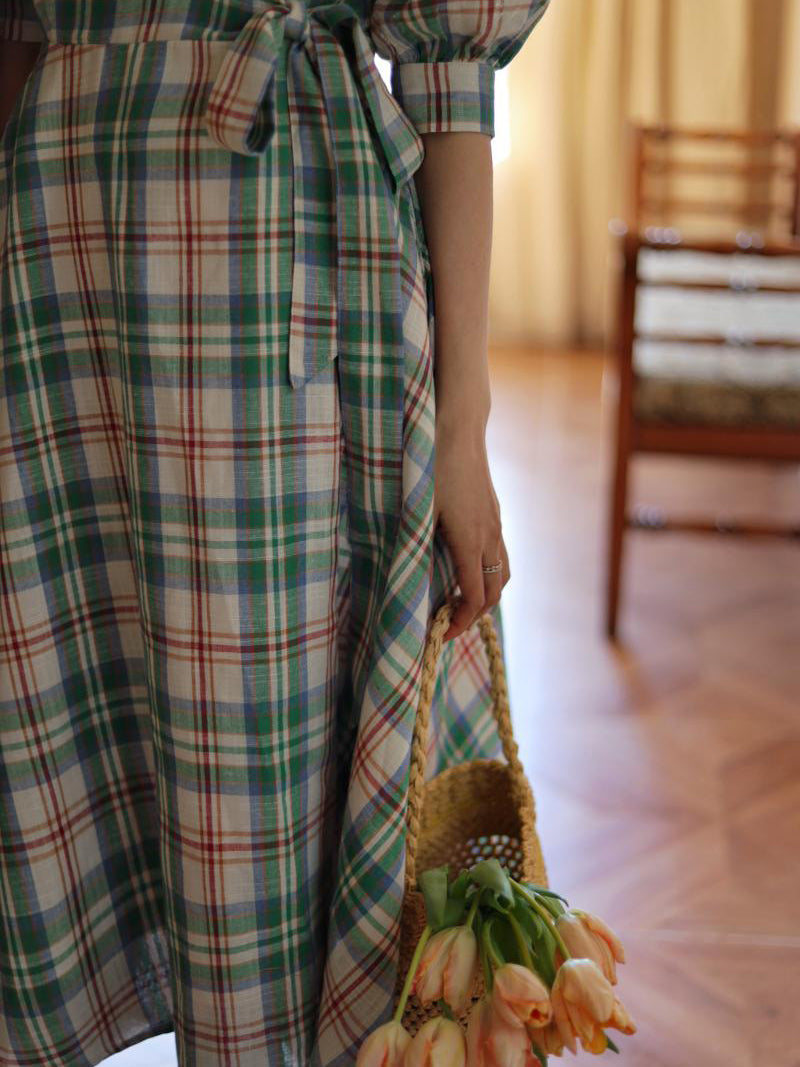 Green red plaid retro dress