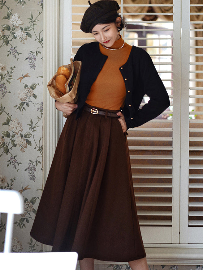 Dark Brown Lady Retro Umbrella Skirt