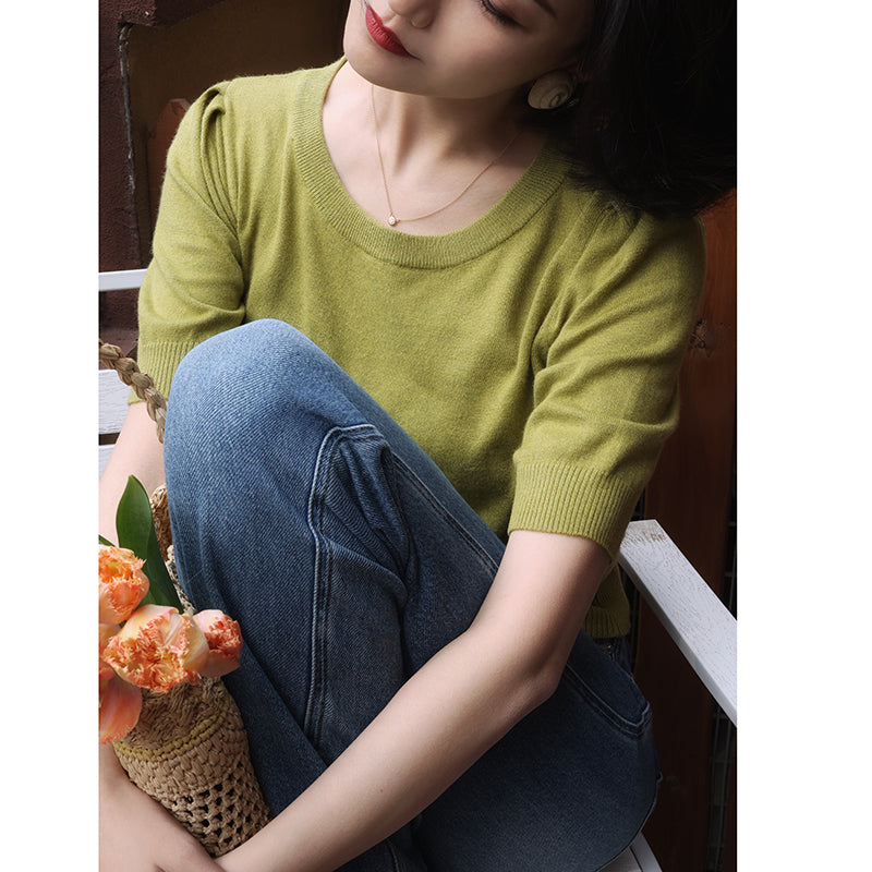 green lady slim retro knit