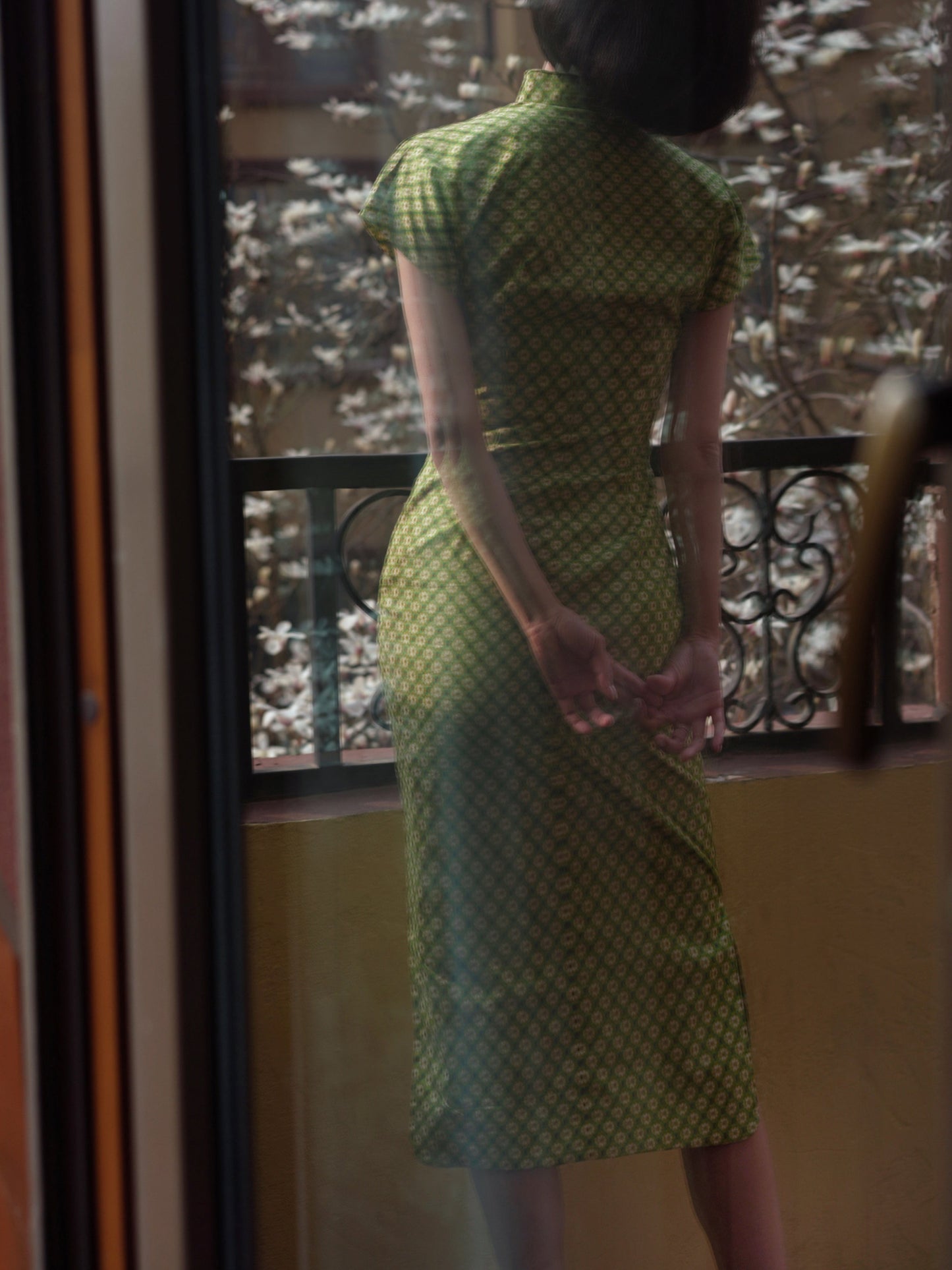 yellow green cheongsam dress