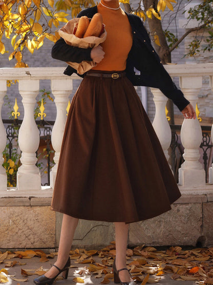 Dark Brown Lady Retro Umbrella Skirt