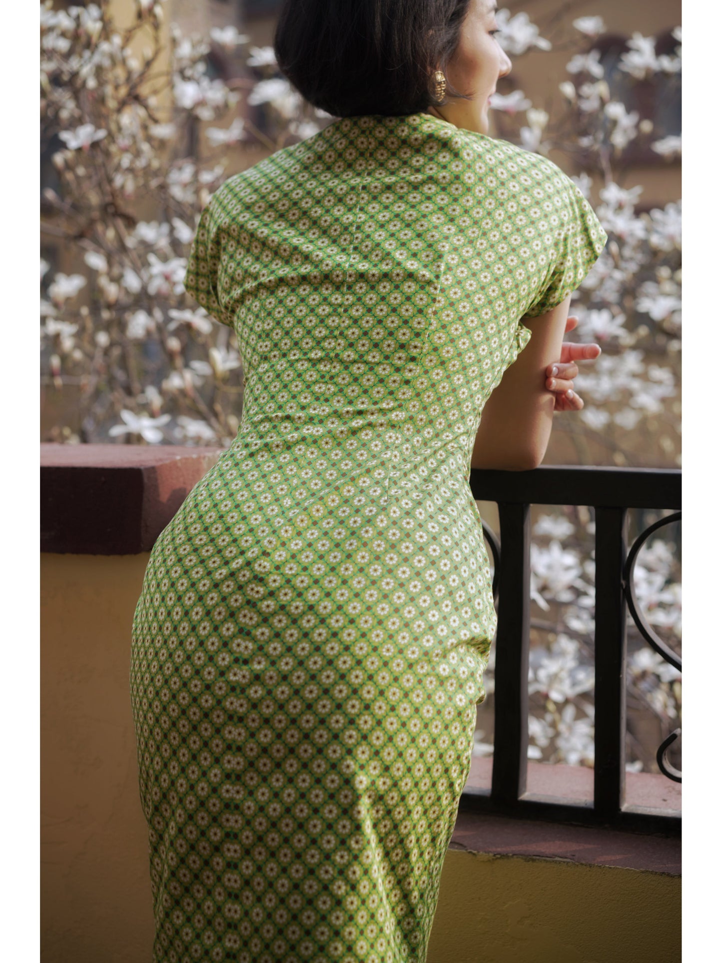 yellow green cheongsam dress