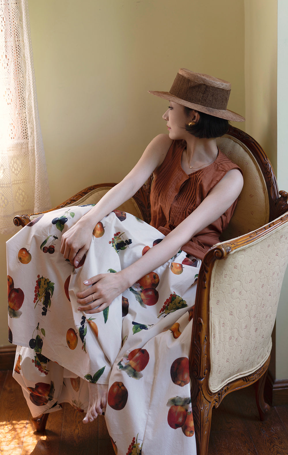 Fruit specimen flare long skirt