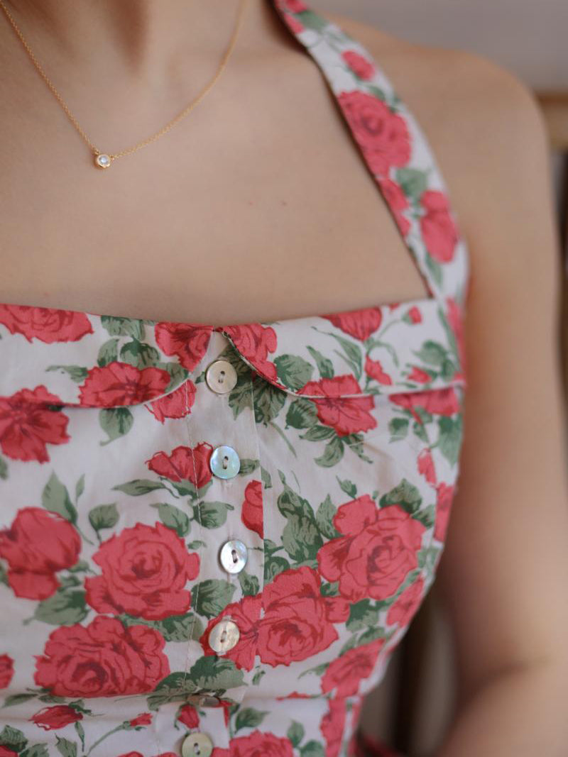 Crimson Rose Flower Retro Dress