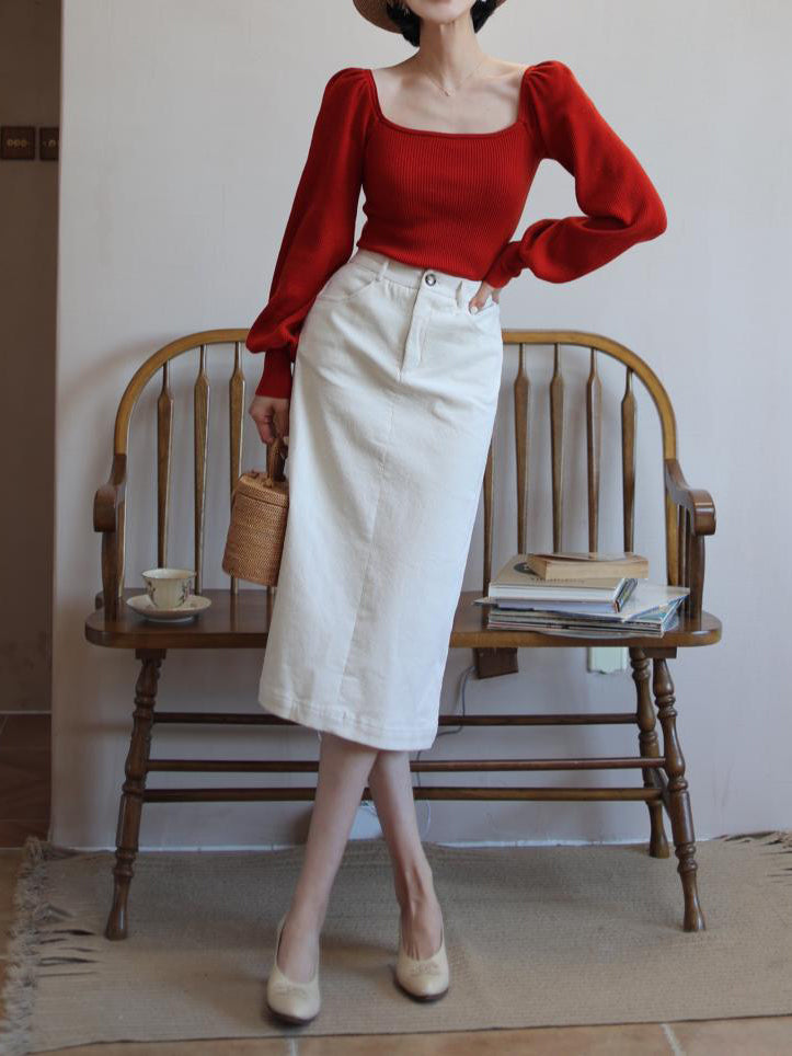 Ivory lady corduroy skirt