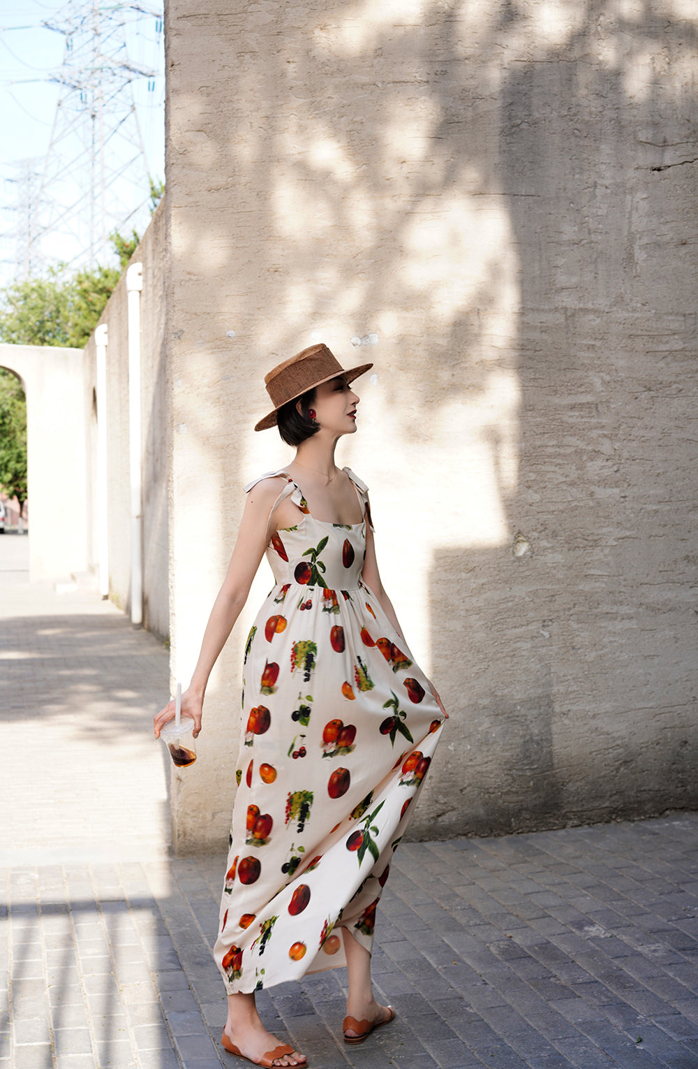 Fruit specimen strap long dress