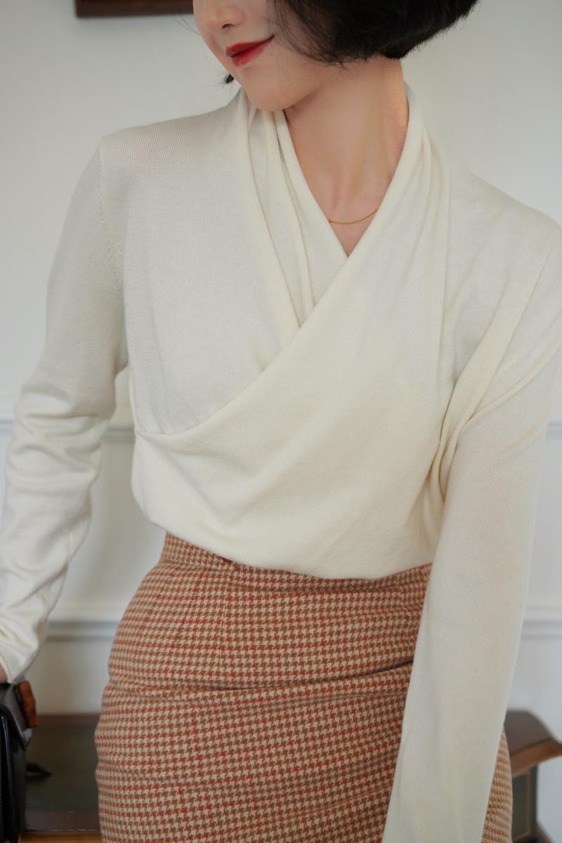 Orange brown houndstooth tweed tube skirt