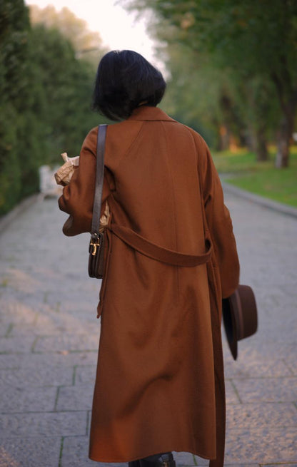 Gray Brown Lady Classical Long Wool Coat