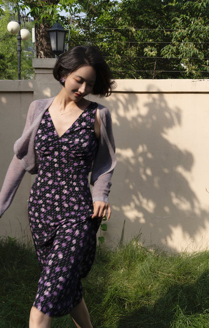 Violet pattern retro sleeveless dress