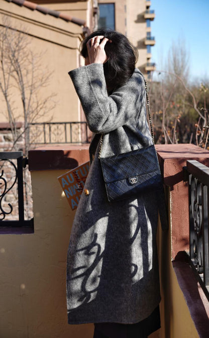 Black Ash Lady Long Wool Coat