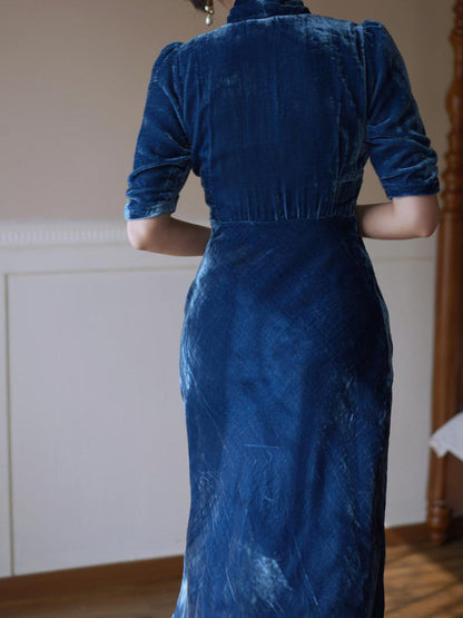 blue lady velvet dress