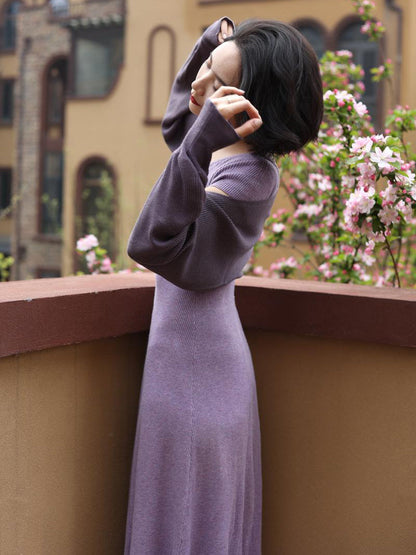 Wisteria lady slim knit dress and knit bolero