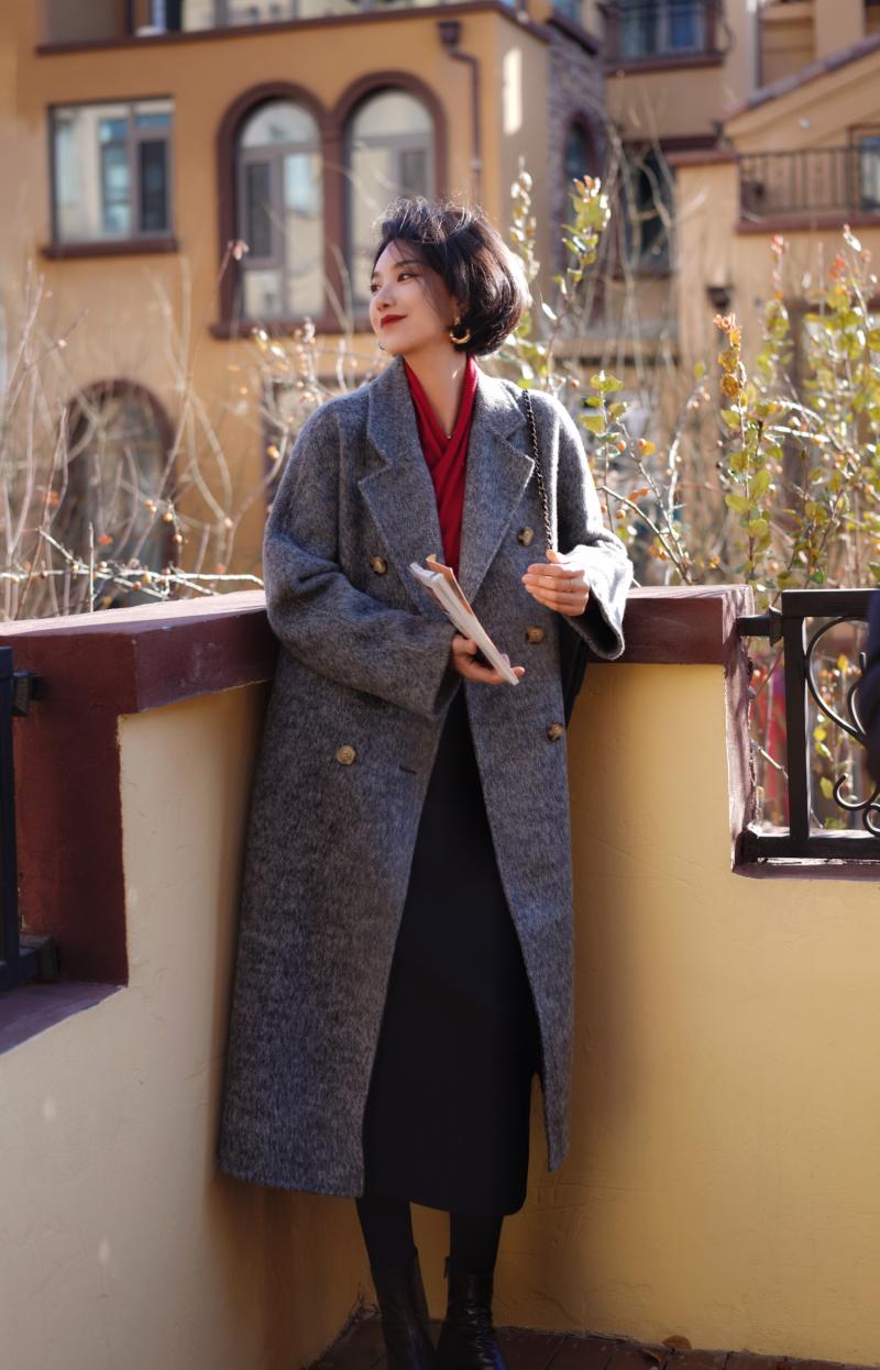 Black Ash Lady Long Wool Coat