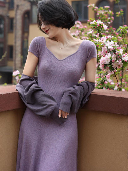 Wisteria lady slim knit dress and knit bolero