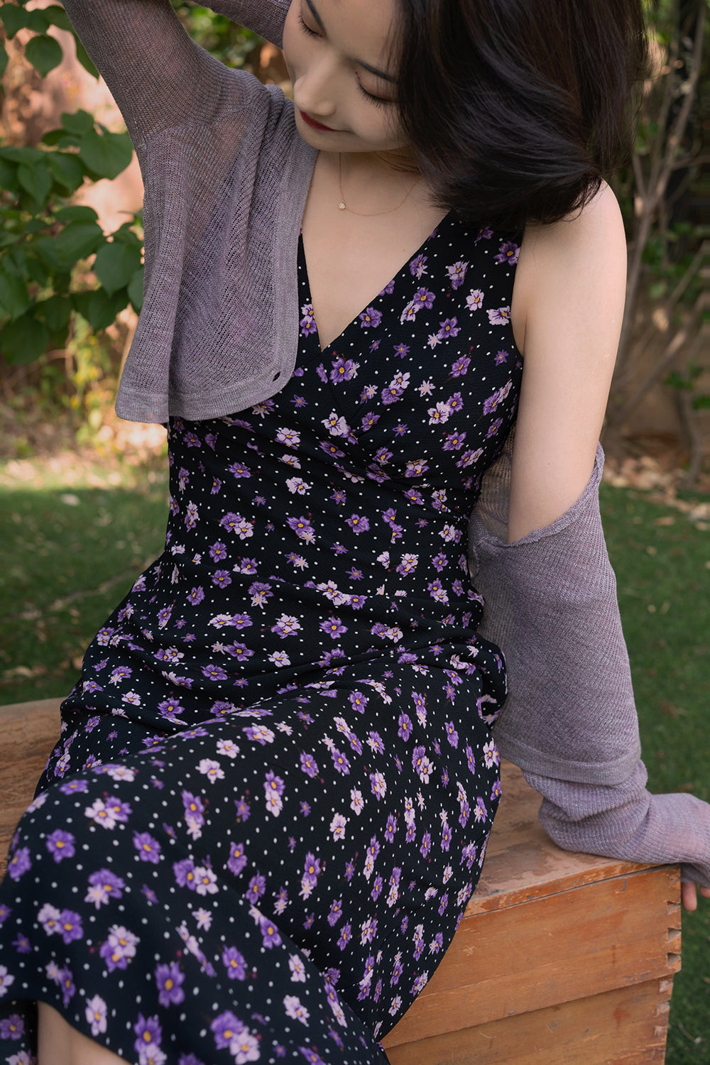 Violet pattern retro sleeveless dress