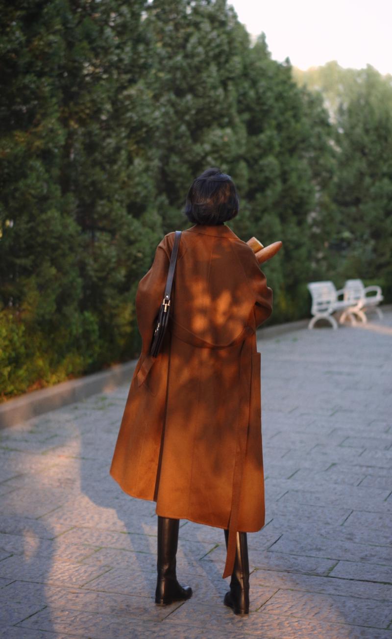 Gray Brown Lady Classical Long Wool Coat