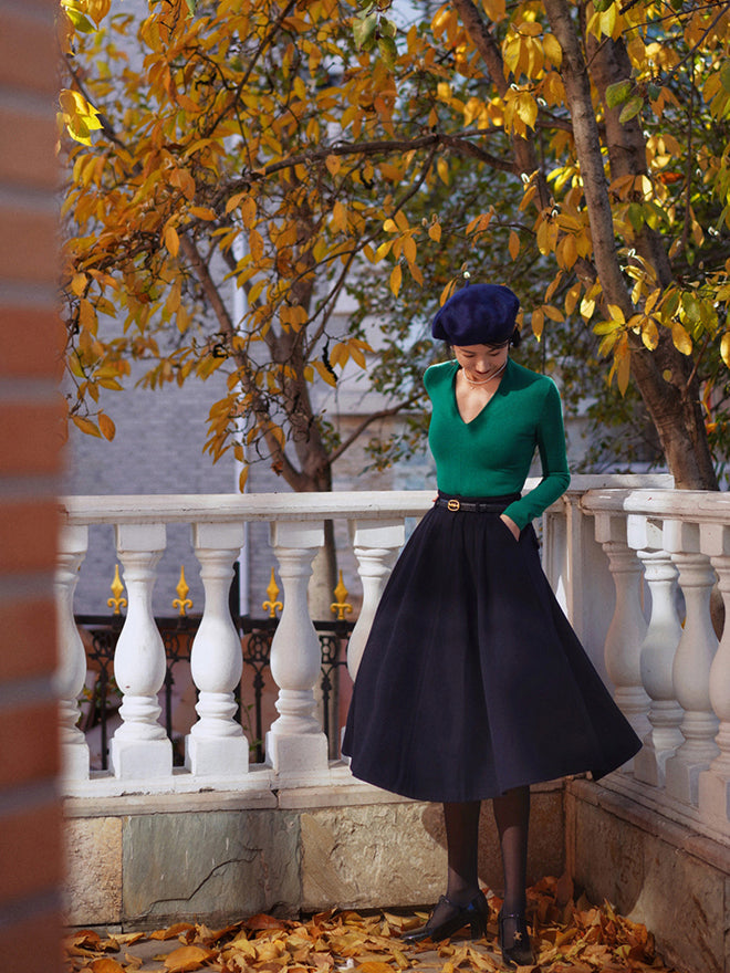 Dark blue lady retro umbrella skirt